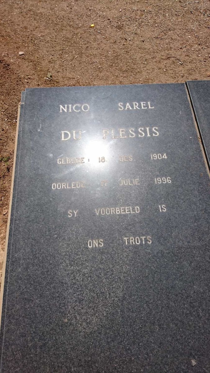 PLESSIS Nico Sarel, du 1904-1996 &amp; Sarah Margaret 1917-1997