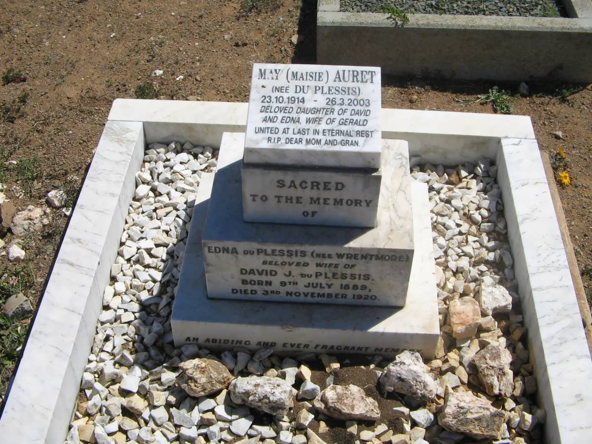 PLESSIS Edna, du nee WRENTMORE 1889-1920 :: AURET May nee DU PLESSIS 1914-2003