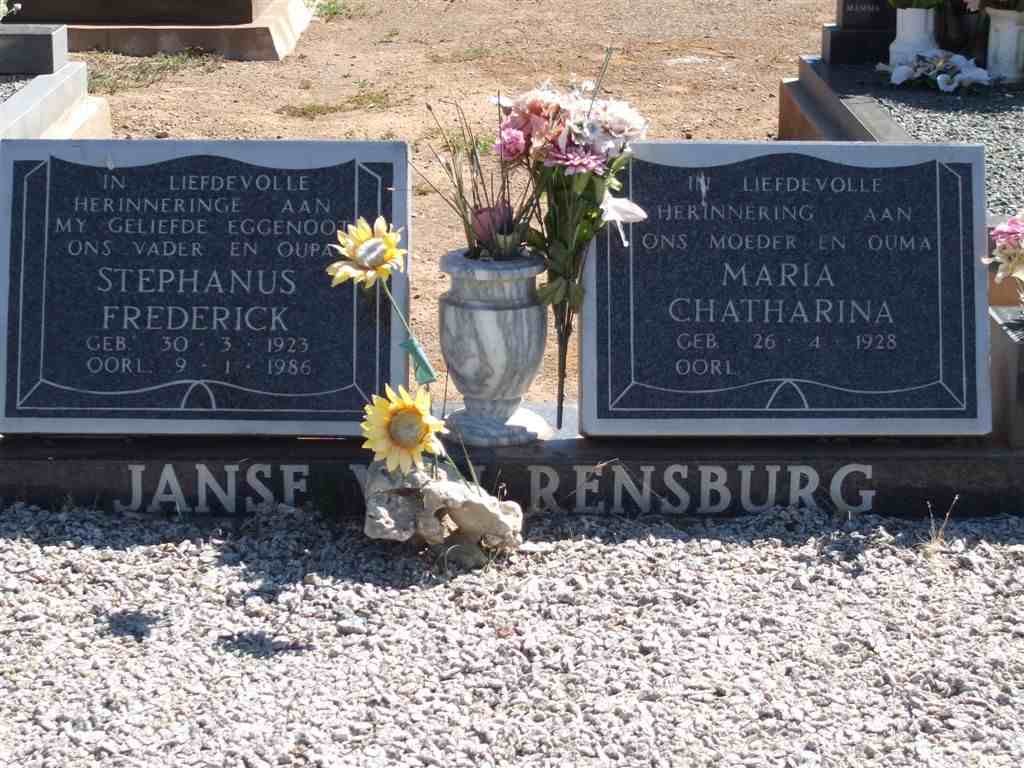 RENSBURG Stephanus Frederick, Janse van 1923-1986 &amp; Maria Chatharina 1928-