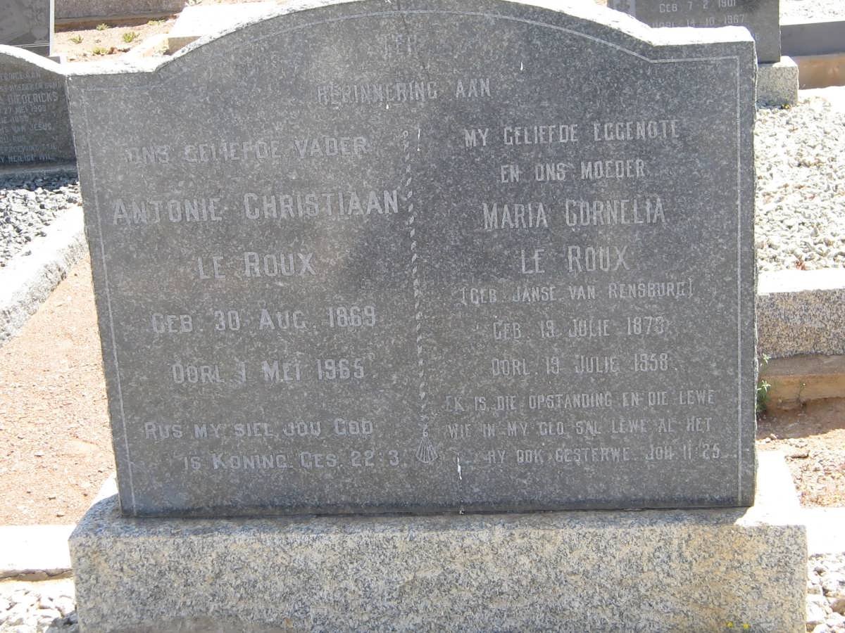 ROUX Antonie Christiaan, Le 1869-1965 &amp; Maria Cornelia JANSE VAN RENSBURG  1873-1958