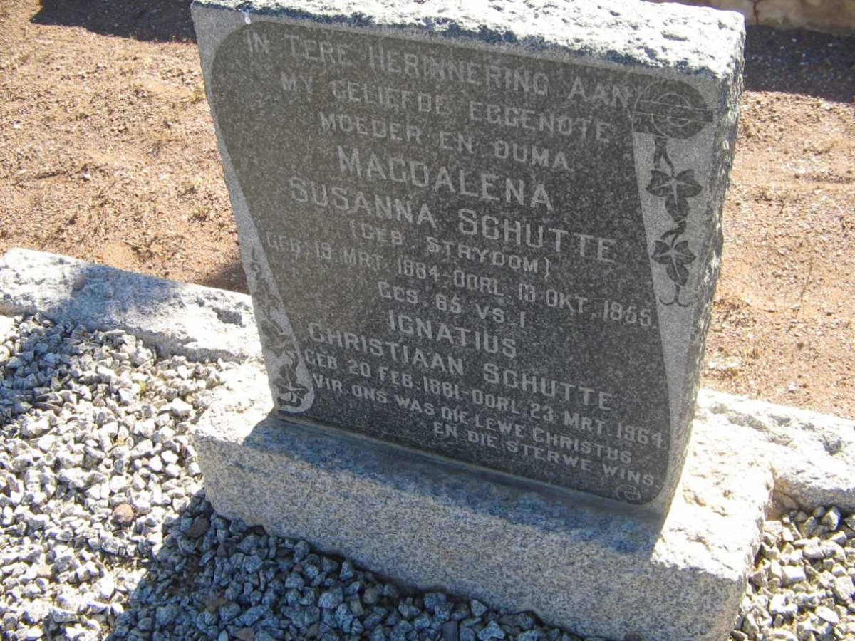 SCHUTTE Ignatius Christiaan 1881-1969 &amp; Magdalena Susanna STRYDOM 1884-1956