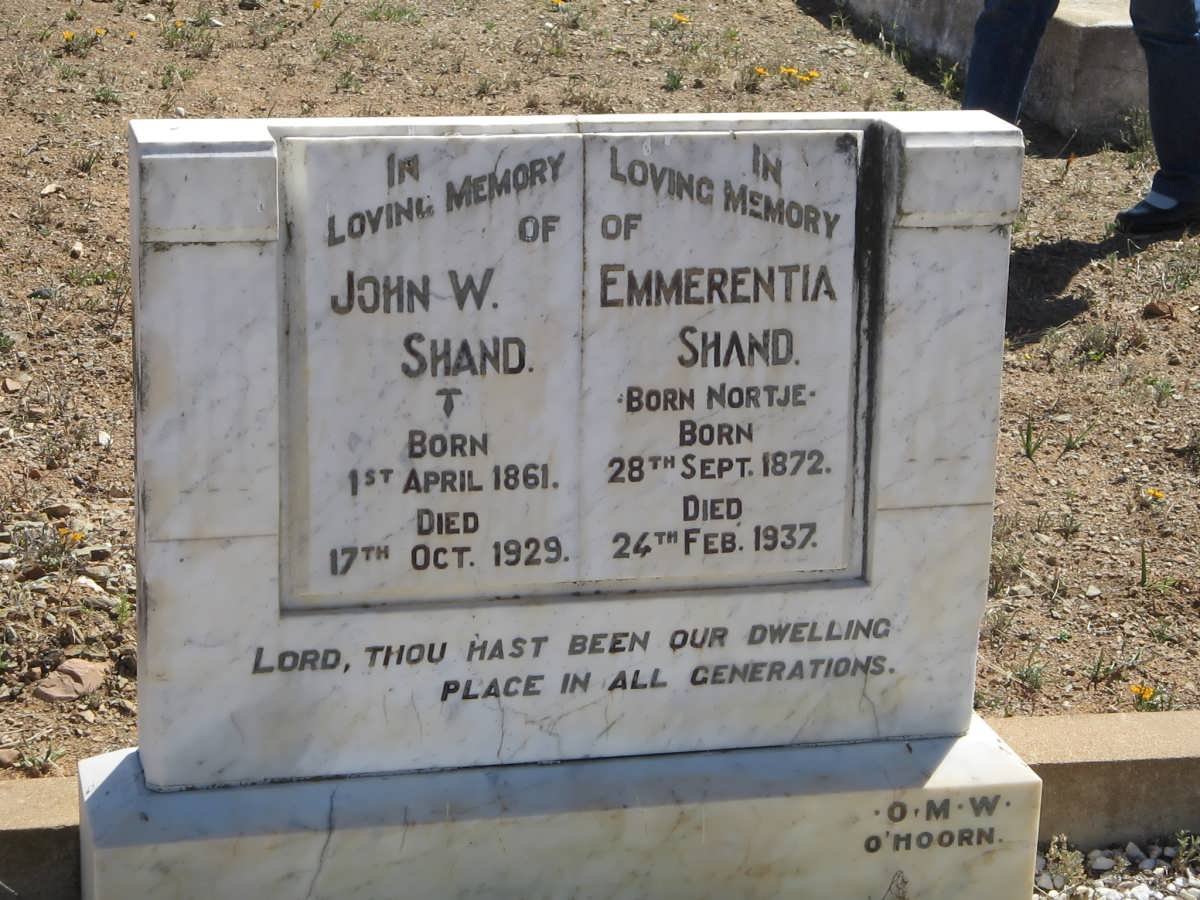 SHAND John W. 1861-1929 &amp; Emmerentia NORTJE 1872-1937