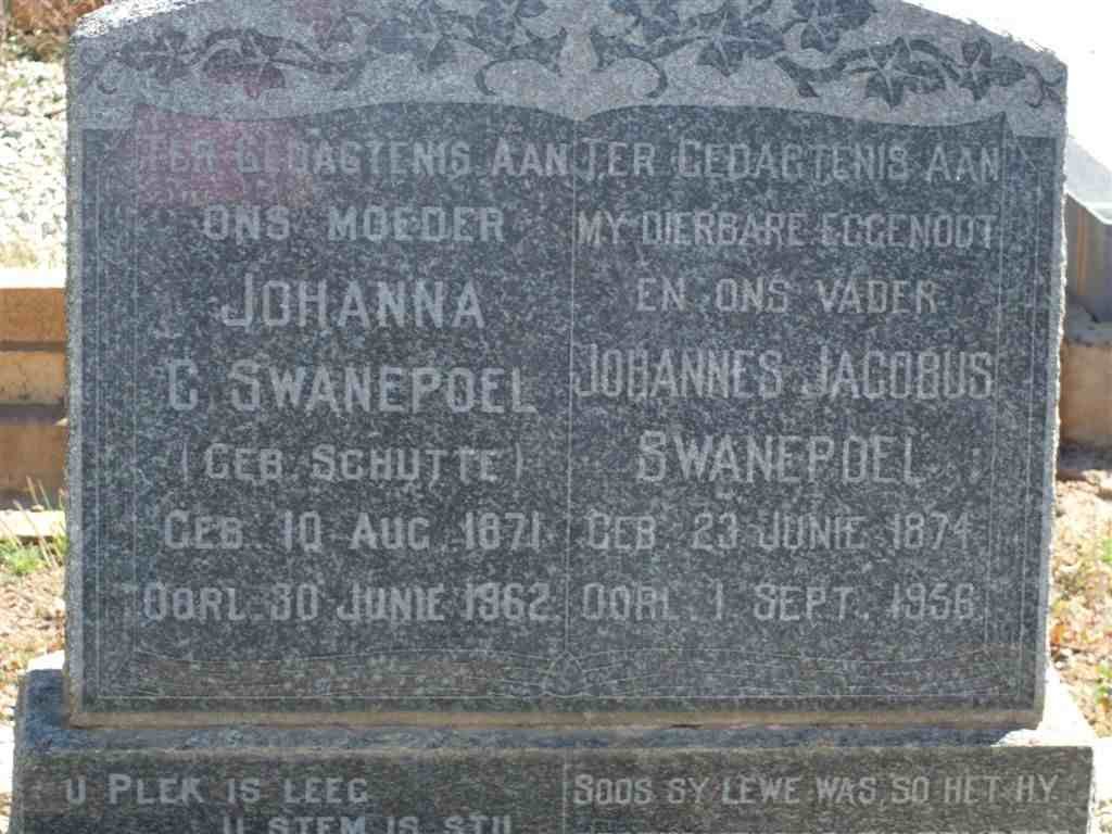 SWANEPOEL Johannes Jacobus 1874-1956 &amp; Johanna C. SCHUTTE 1871-1962