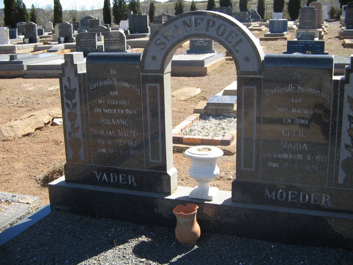 SWANEPOEL Johannes Nicolaas Matthys 1912-1971 &amp; Ellie Maria SLABBERT 1922-1974