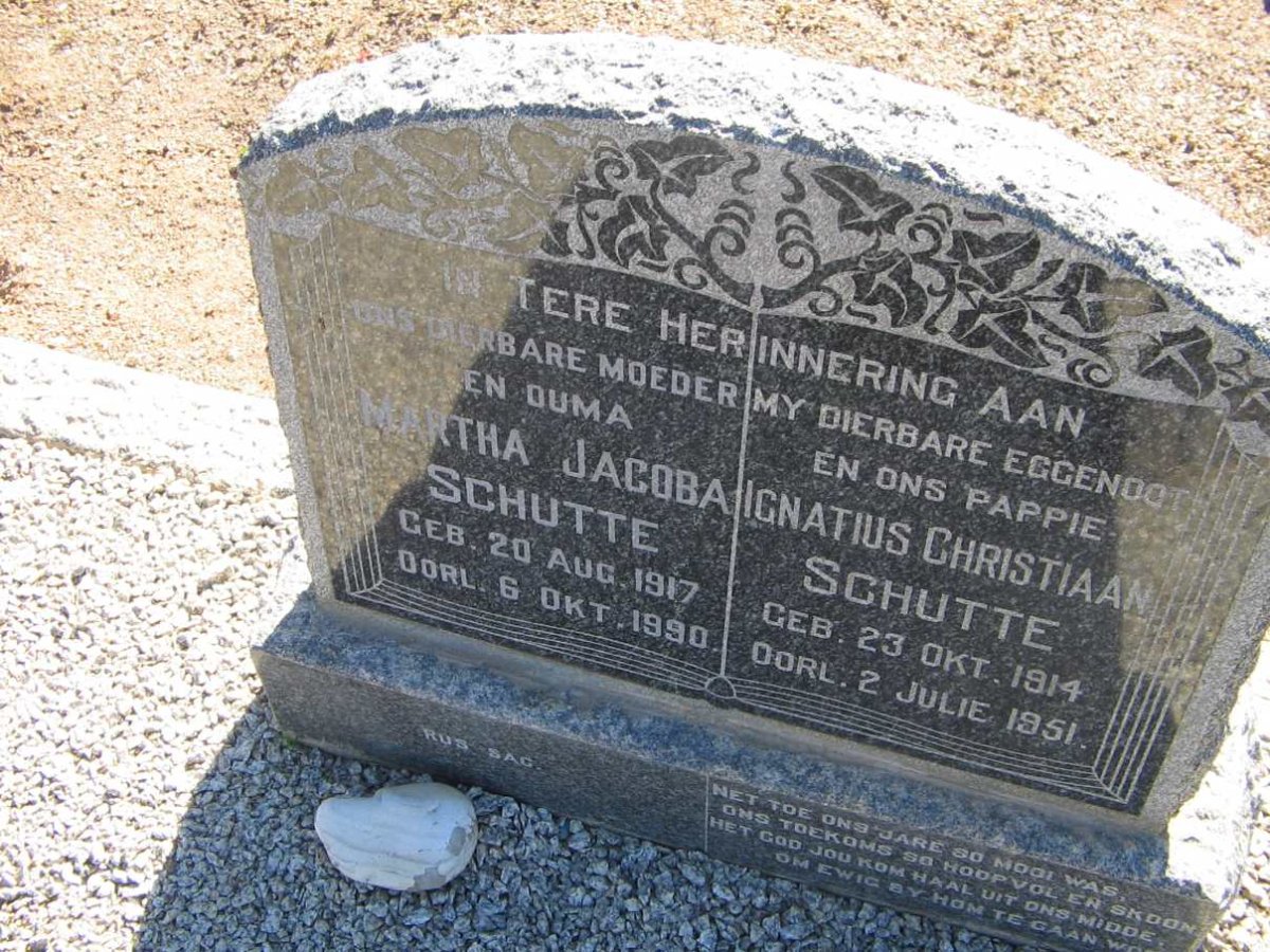 SCHUTTE Ignatius Christiaan 1914-1951 &amp; Martha Jacoba 1917-1990