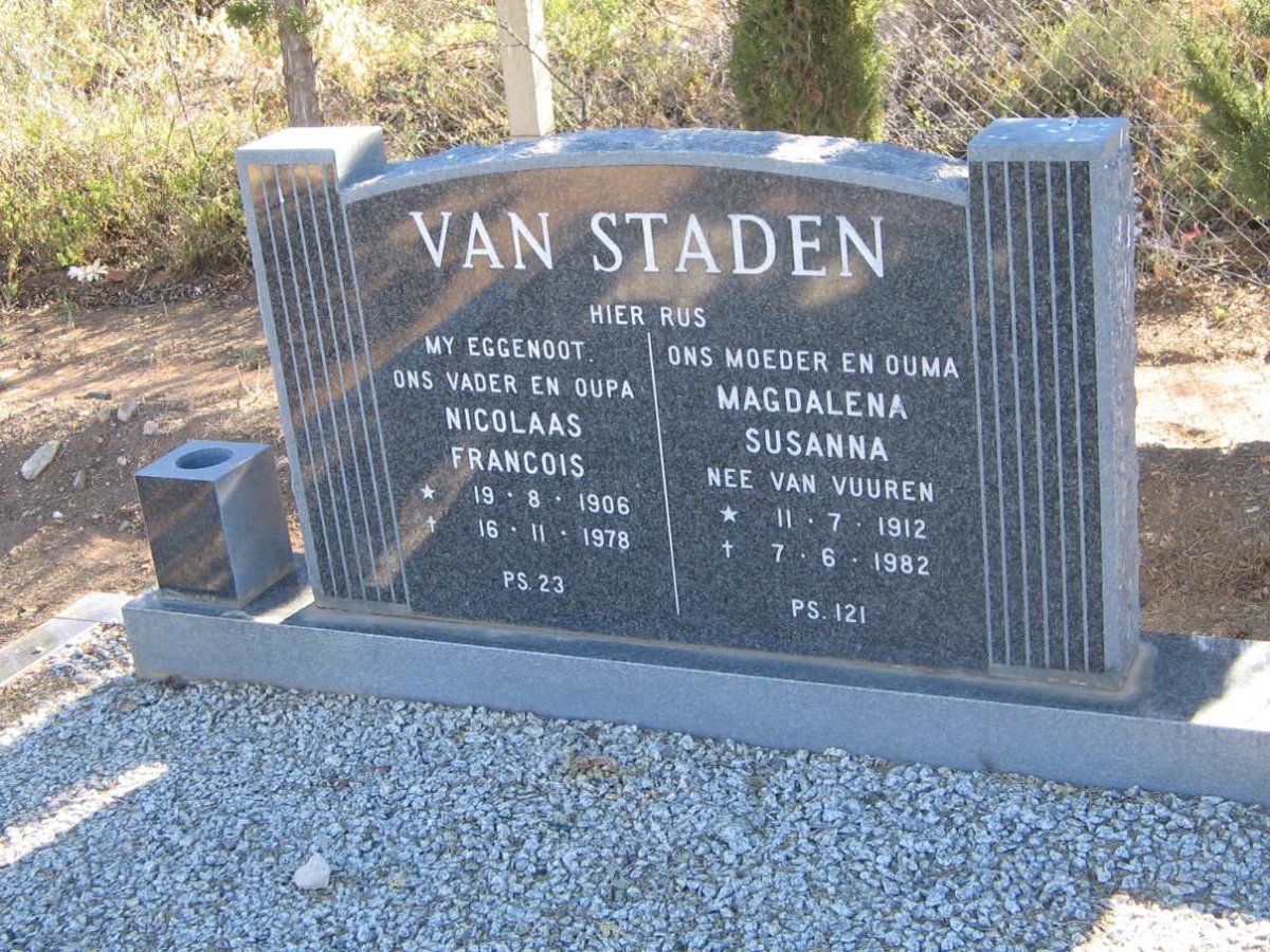 STADEN Nicolaas Francois, van 1906-1978 &amp; Magdalena Susanna van VUUREN 1912-1982