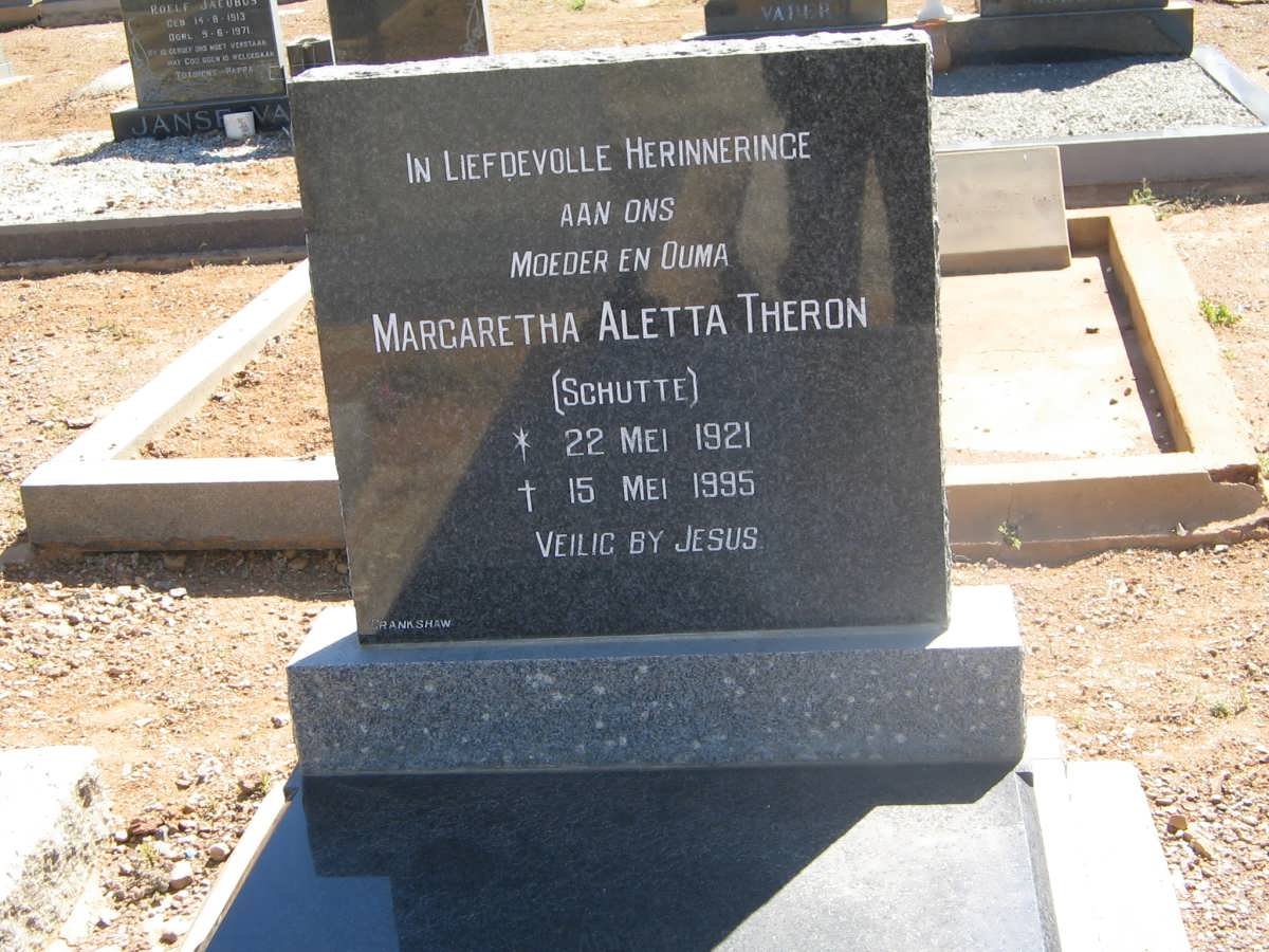 THERON Margaretha Aletta nee SCHUTTE 1921-1995