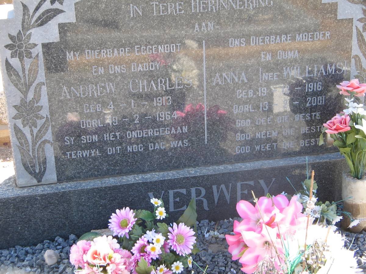 VERWEY Andrew Charles 1913-1964 &amp; Anna WILLIAMS 1916-2001