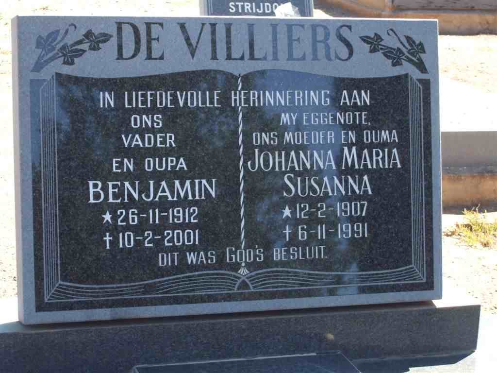 VILLIERS Benjamin 1912-2001 &amp; Johanna Maria Susanna 1907-1991