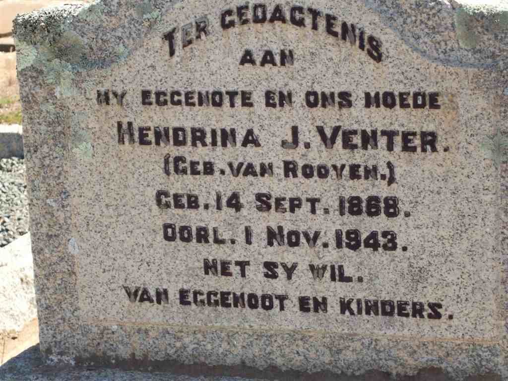 VENTER Hendrina J. nee VAN ROOYEN 1888-1943