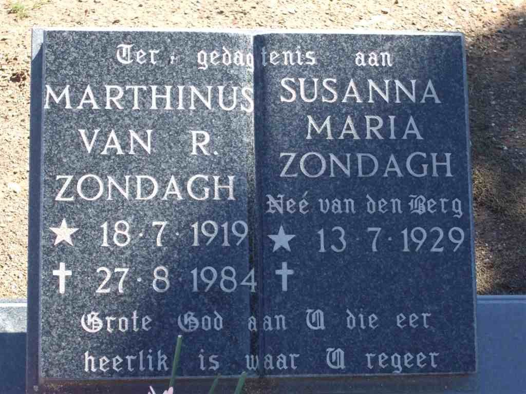 ZONDAGH Marthinus van R. 1919-1984 &amp; Susanna Maria VAN DEN BERG 1929-