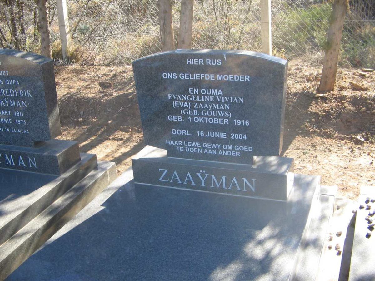ZAAÿMAN Evangline Vivian nee GOUWS 1916-2004
