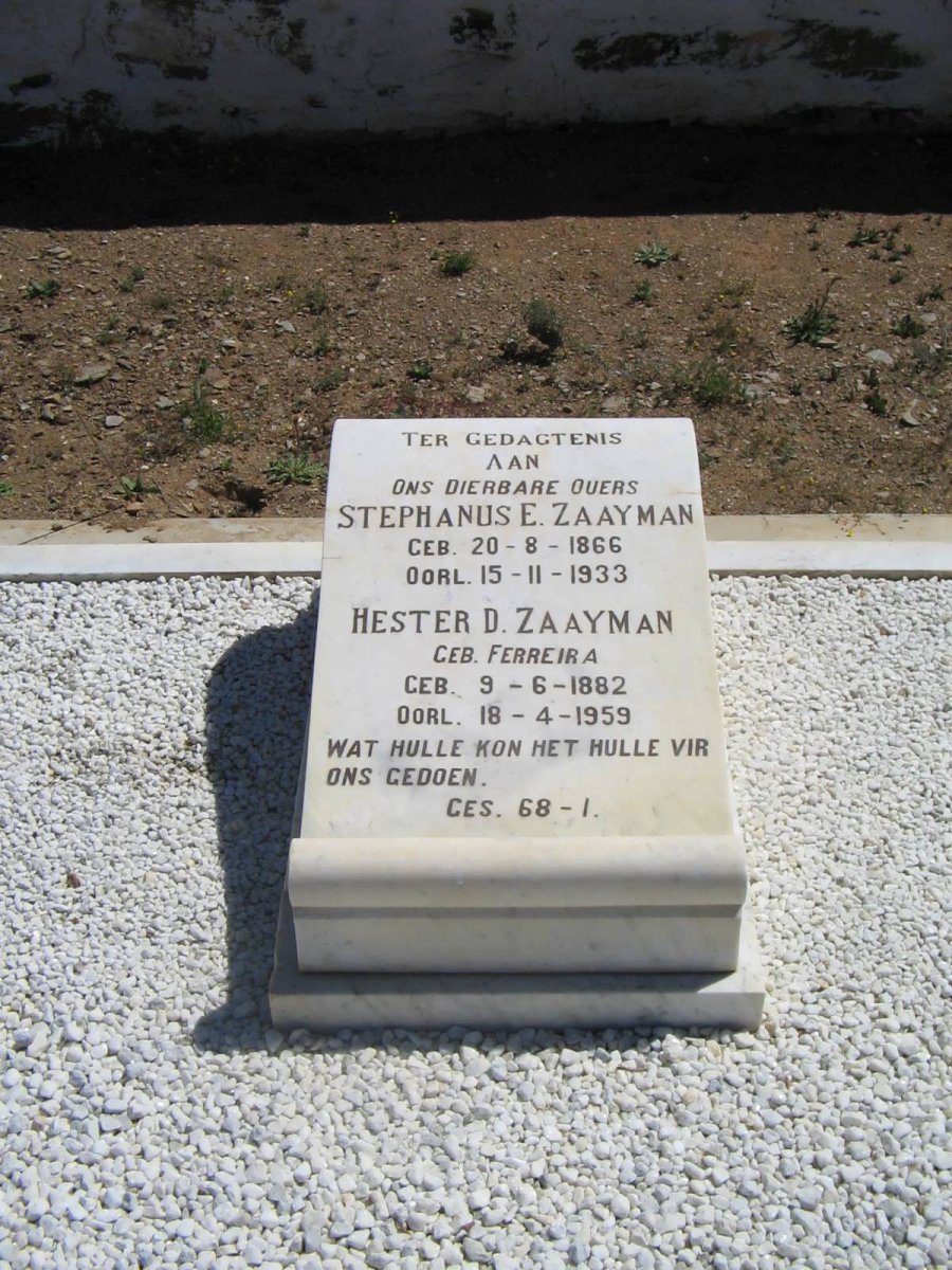 ZAAYMAN Stephanus E. 1866-1933 &amp; Hester D. FERREIRA 1882-1959