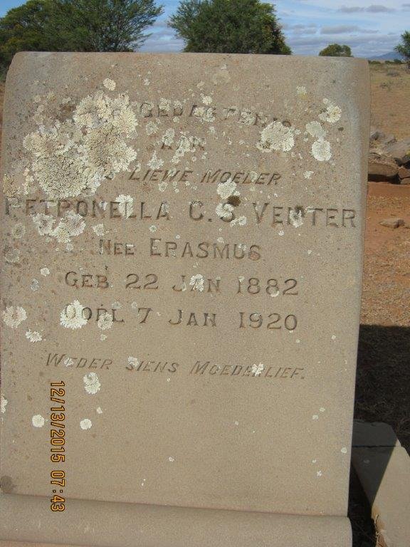 VENTER Petronella C.S. nee ERASMUS 1882-1920