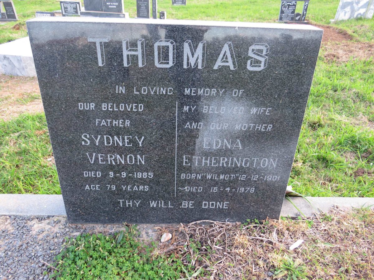 THOMAS Sydney Vernon -1985 &amp; Edna Etherington WILMOT 1901-1978