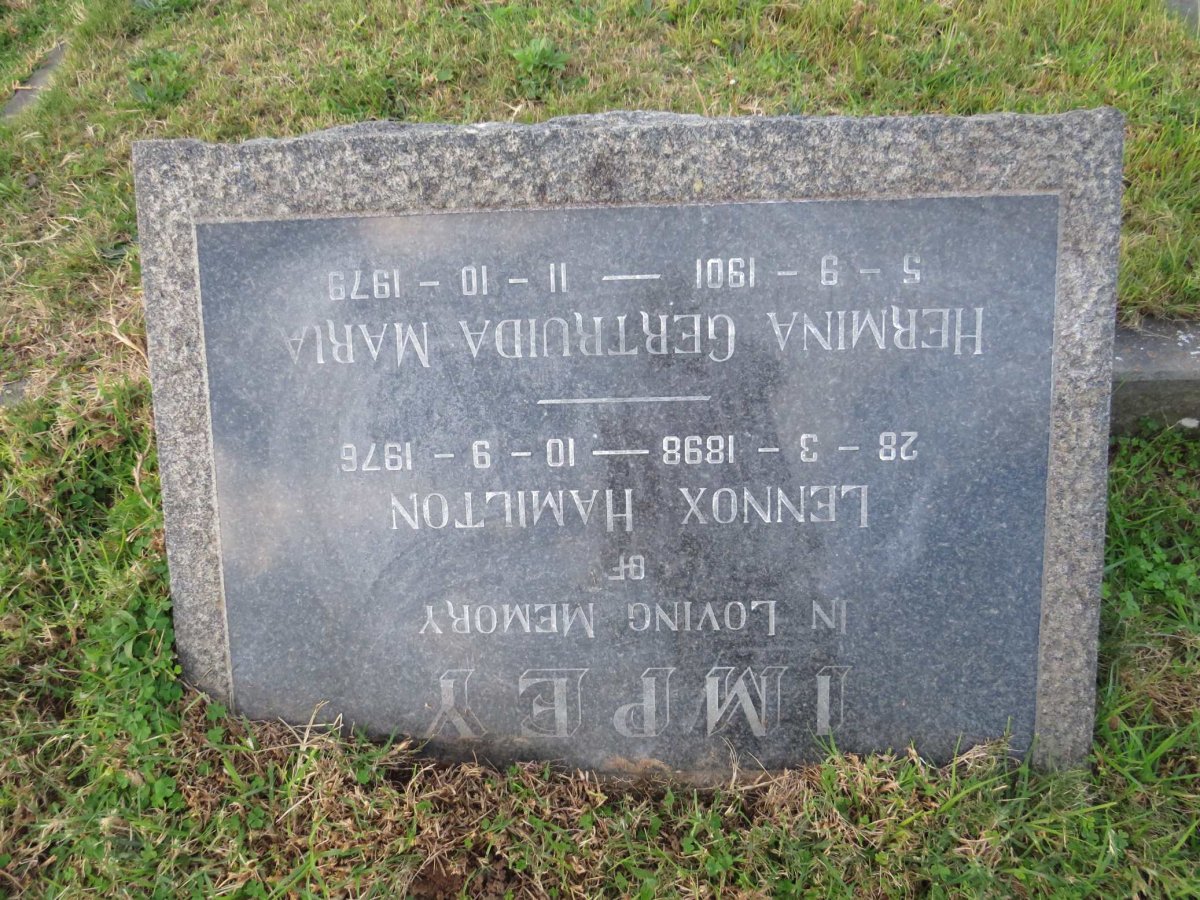 IMPEY Lennox Hamilton 1898-1976 &amp; Hermina Gertruida Maria 1901-1979