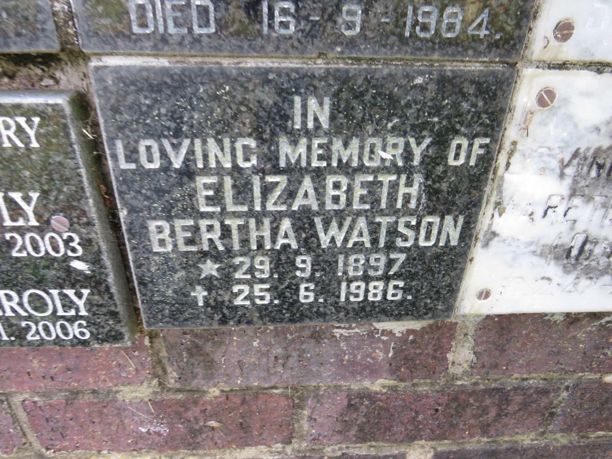 WATSON Elizabeth Bertha 1897-1986