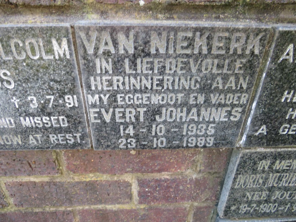 NIEKERK Evert Johannes, van 1935-1989