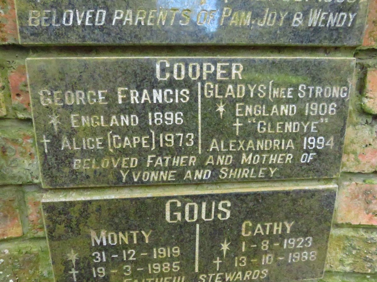 COOPER George Francis 1896-1973 &amp; Gladys STRONG 1906-1994