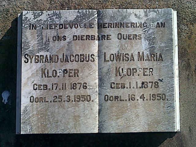 KLOPPER Sybrand Jacobus 1876-1950 &amp; Lowisa Maria 1878-1950