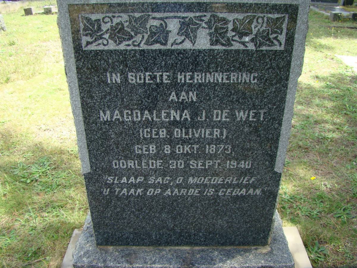WET Magdalena J., de nee OLIVIER 1873-1940
