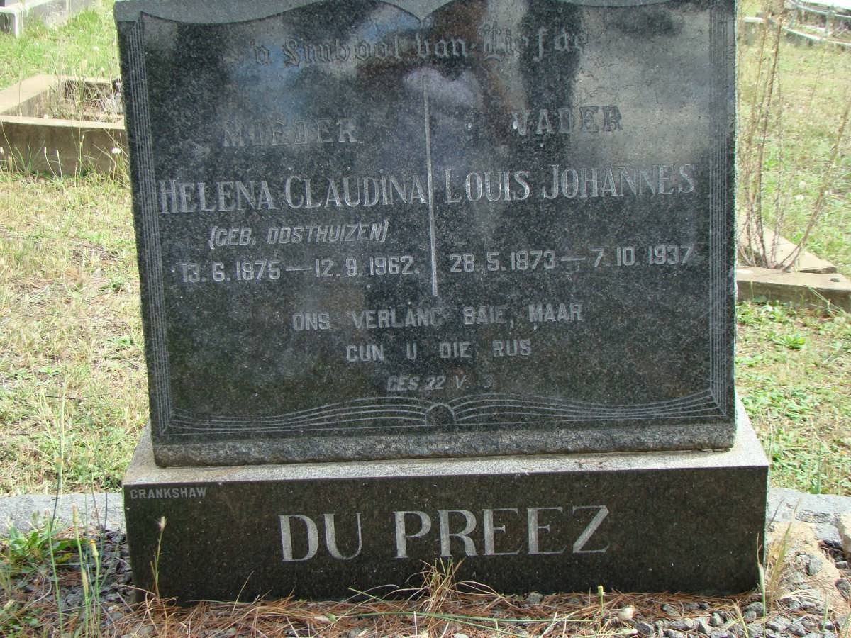 PREEZ Louis Johannes, du 1873-1937 &amp; Helena Claudina OOSTHUIZEN 1875-1962