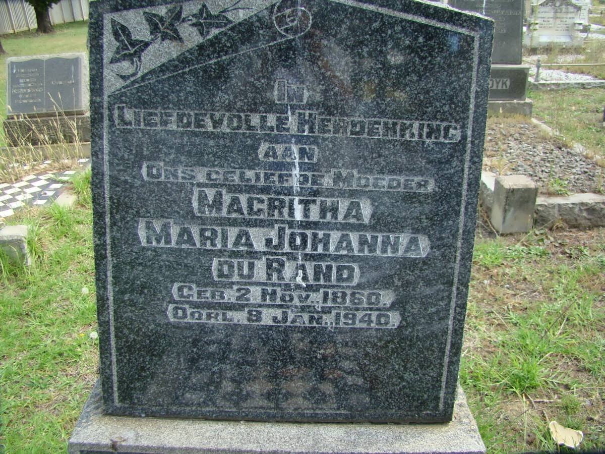 RAND Magritha Maria Johanna, du 1860-1940