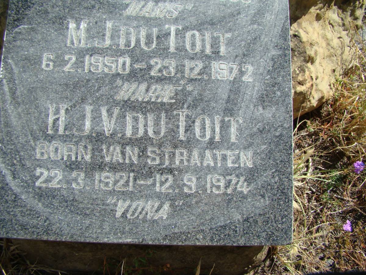 TOIT M.J., du 1950-1972 :: DU TOIT H.J.V. nee VAN STRAATEN 1921-1974