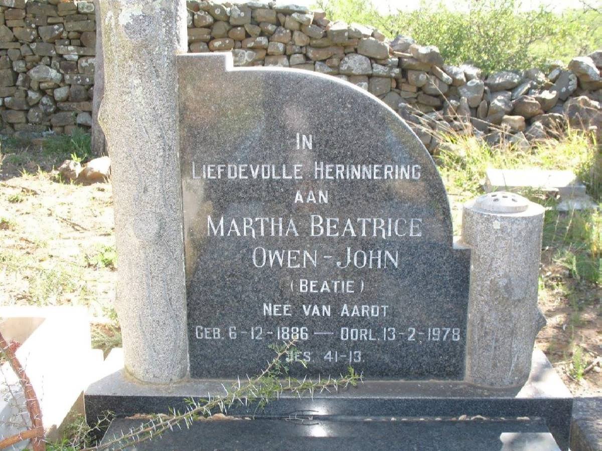 JOHN Martha Beatrice, Owen nee VAN AARDT 1886-1978