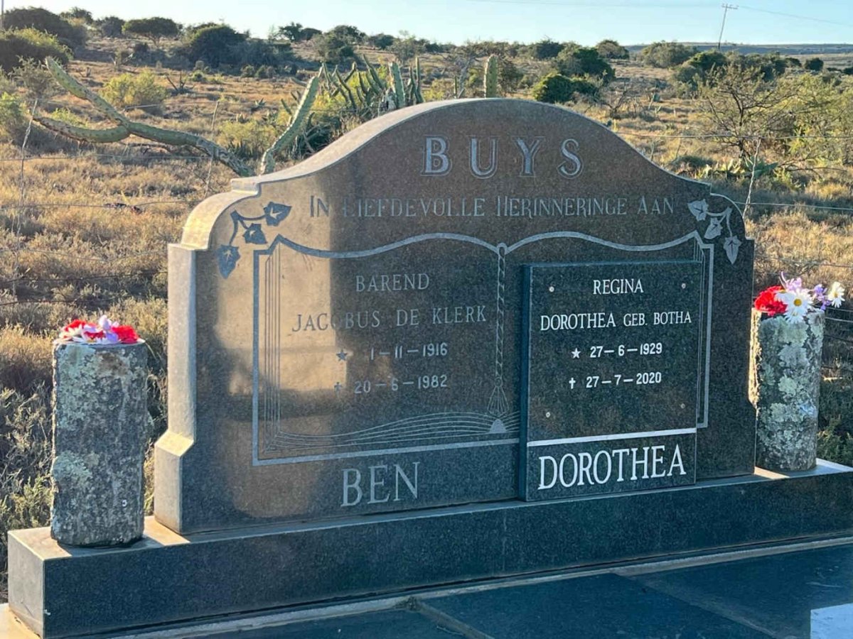 BUYS Barend Jacobus de Klerk 1916-1982 & Regina Dorothea BOTHA 1929-2020