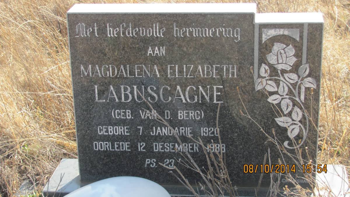LABUSCAGNE Magdalena Elizabeth nee VAN D. BERG 1920-1988